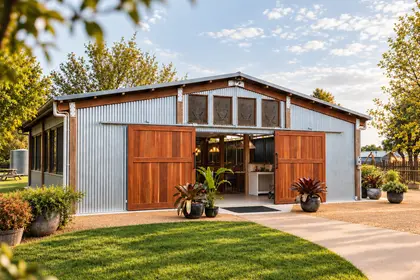 The Woolshed set for a seated dinner
